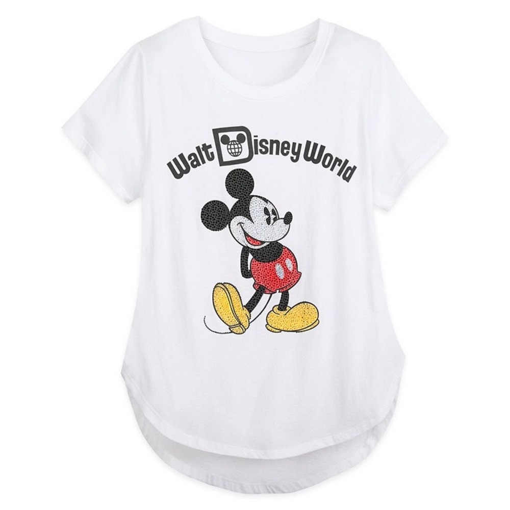 WDW NWOT Women's White Rhinestone Mickey Graphic Jersey Knit Tee Sz Small